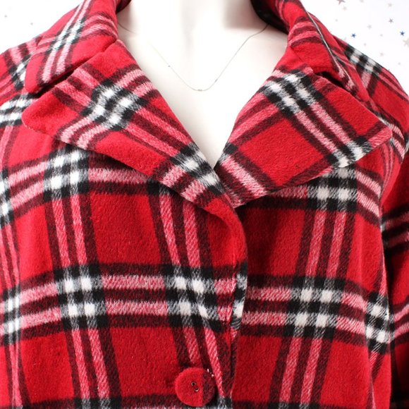Single Breasted Plaid Pea Coat Jacket Red/Black - Picture 3 of 8